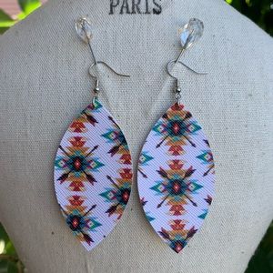Aztec Boho Faux Leather Earrings